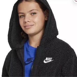 Nike women Black Sherpa Teddy zip up hoodie size medium